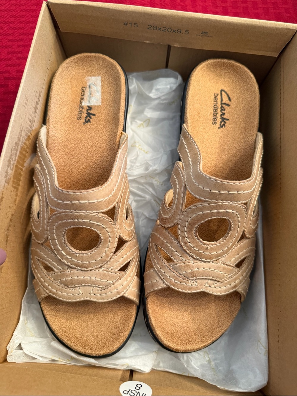 Clarks Tan Open-Toe Slip-On Mules